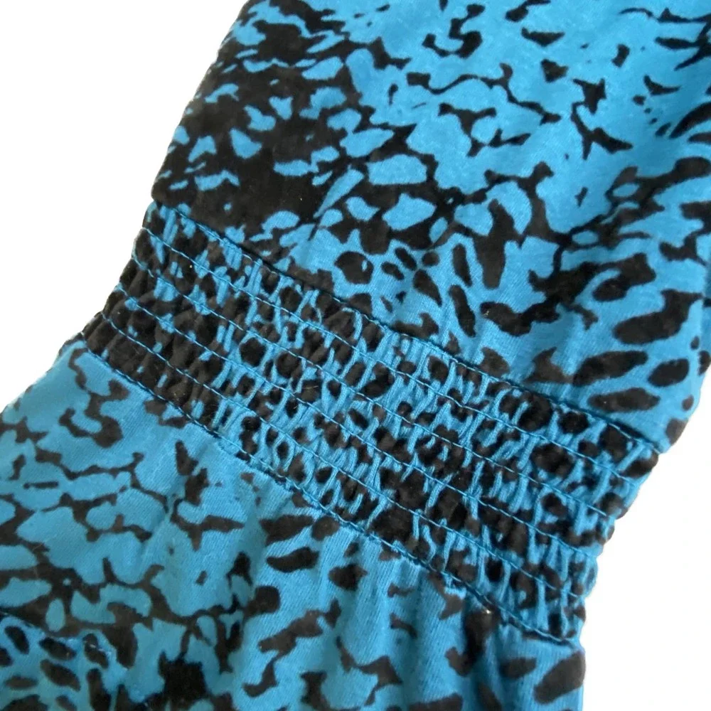 Chico’s Popover Top, Women's Size 3 (16) Bishop Sleeves, Blue w/Black Flocking - Picture 7 of 10